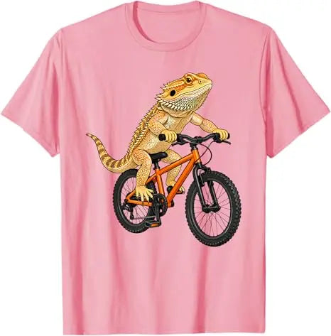 Funny Bearded Dragon on A Bicycle Cycling T-Shirt Boys Fashion Aesthetic Clothes Y2k Lizards and Pogona Cute Streetwear Tee Gift