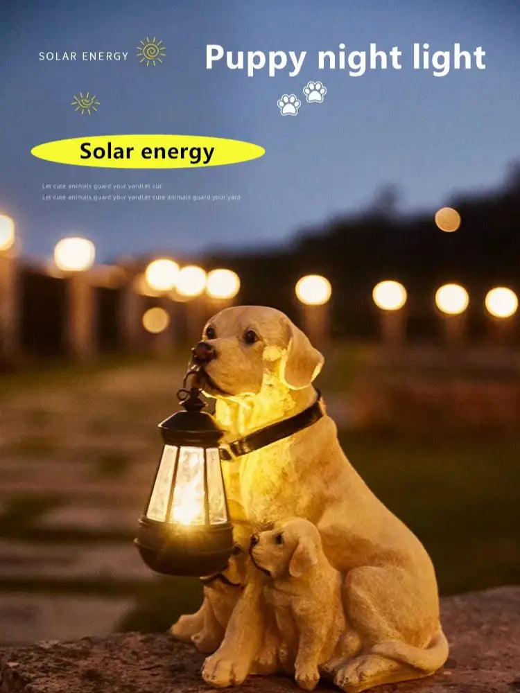 GoldenRetriever GermanShepherd  Rottweiler,Statue Outdoor with SolarLed Home GardenDecoration Windproof Lamp RealisticDog Decor