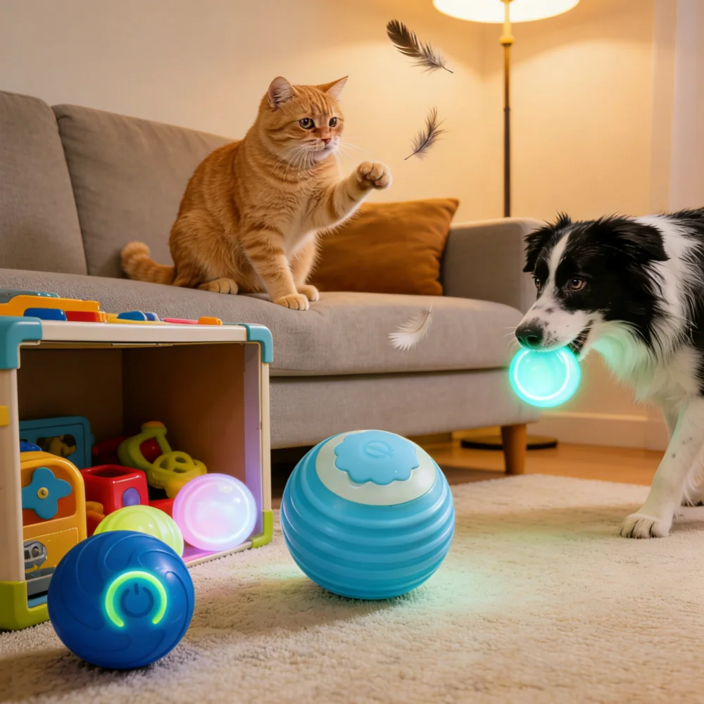 Pet Toy Ball with Tail Rope，Smart Automatic Pet Chase Ball Toy, Upgraded Speedy Tail Kitten Toy for Bored Indoor Adult Pets