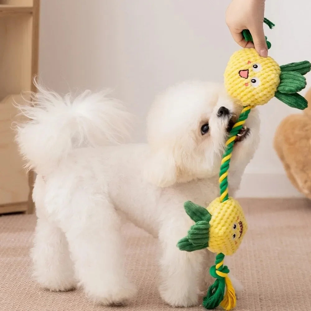Dog Teeth Cleaning Toy Fruit Shape Bite Resistant Dog Plush Toy Built-in Sounder Can Bite Vocal Squeaky Dog Toy