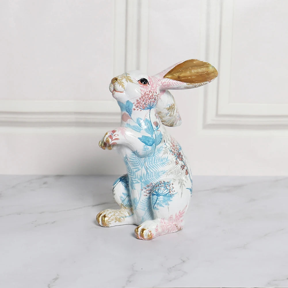 Rabbit Statue Resin Lifelike Rabbit Sculpture Rabbit Decoration Easter Bunny Ornament for Home Office Desktop