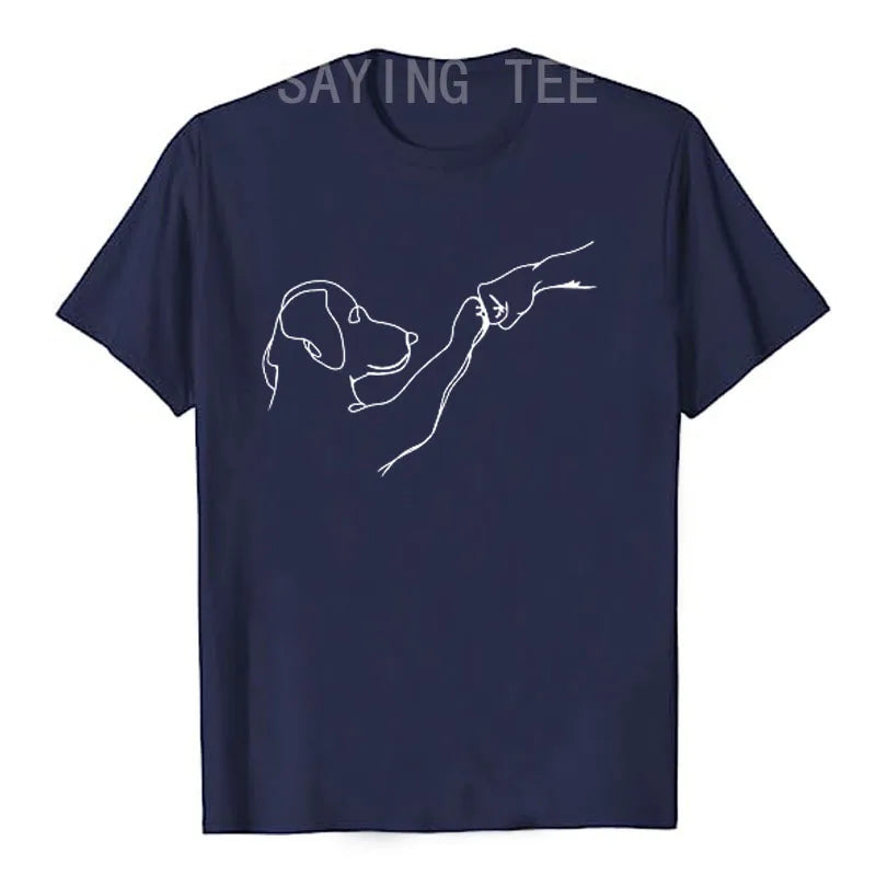 Dog and People Punch Hand Dog Man Friendship Bump Dog's Paw T-Shirt Animal Lover Comics Graphic Tee Tops Funny Mama Daddy Gifts