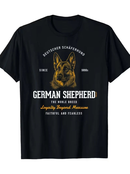 Men'S Vintage Pure T-Shirt Featuring Black German Shepherd Noble Breed Graphic Print Made From Soft Breathable Fabric