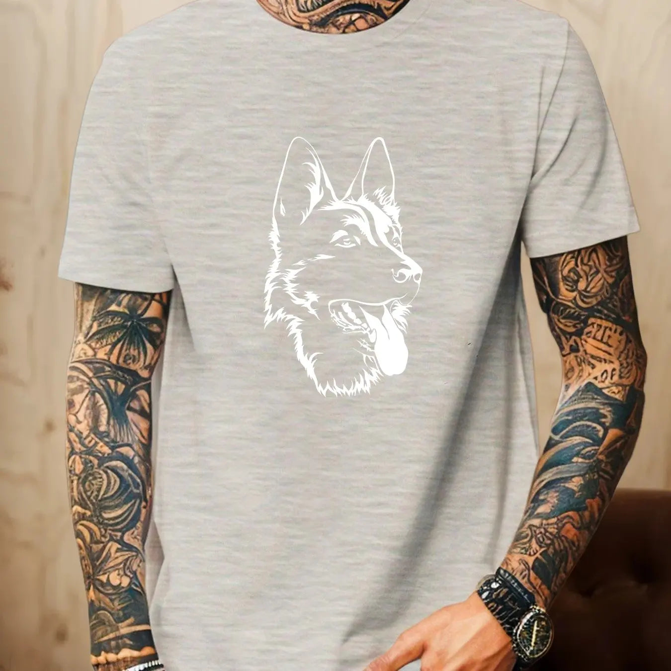 2026 Men's German Shepherd Print 100% Pure Cotton Round Neck T-shirt Casual Summer Outdoor Soft Breathable Short Sleeved Shirt