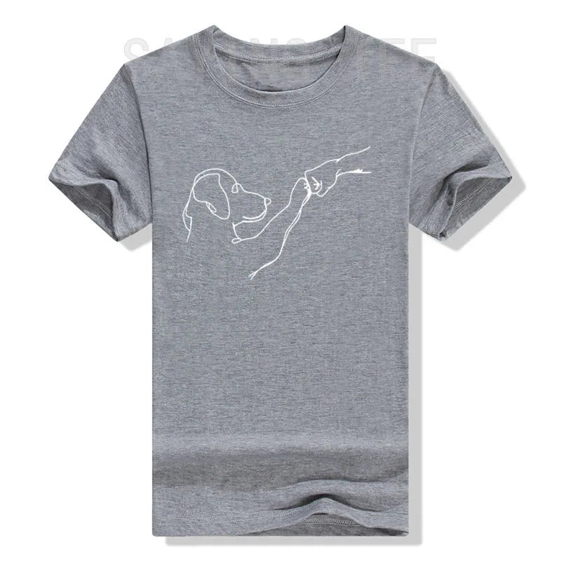 Dog and People Punch Hand Dog Man Friendship Bump Dog's Paw T-Shirt Animal Lover Comics Graphic Tee Tops Funny Mama Daddy Gifts