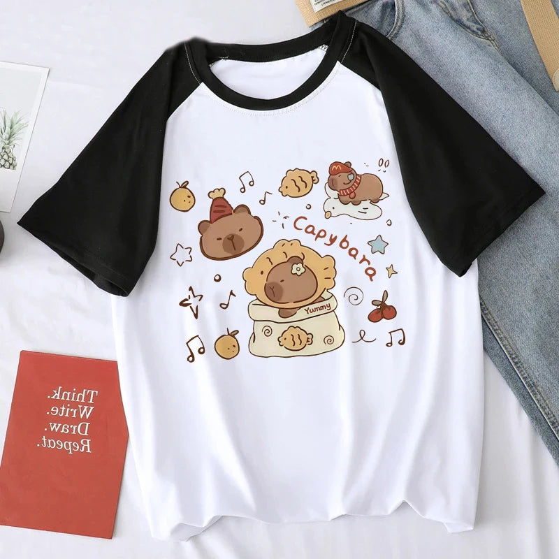 Cute Design Capybara Tshirt Women Girl T-Shirt Capibara Cartoons Clothes Capybaras T Shirt Casual Top Clothes