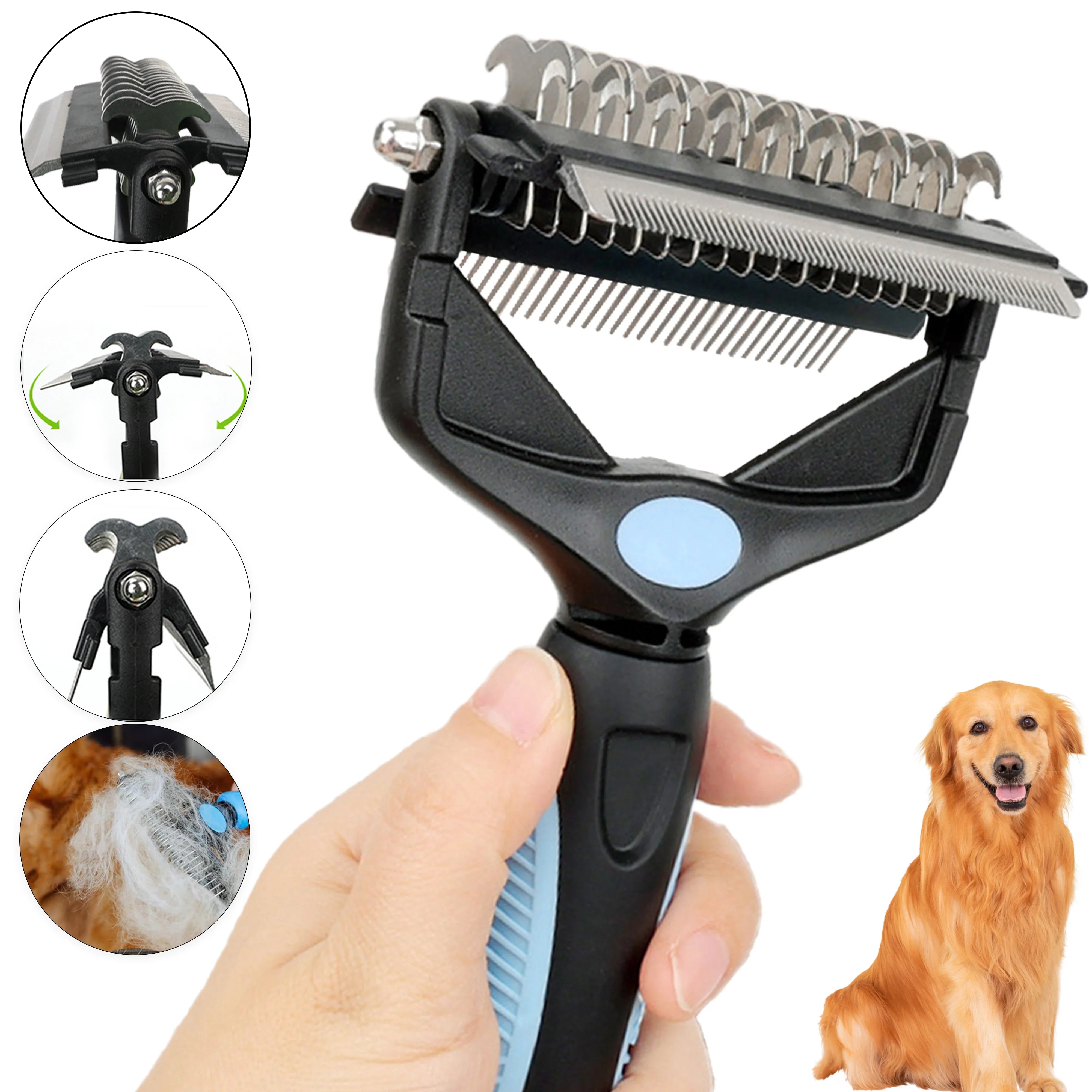 3 In 1 Pet Deshedding Brush Dog Hair Remover Pet Fur Knot Cutter