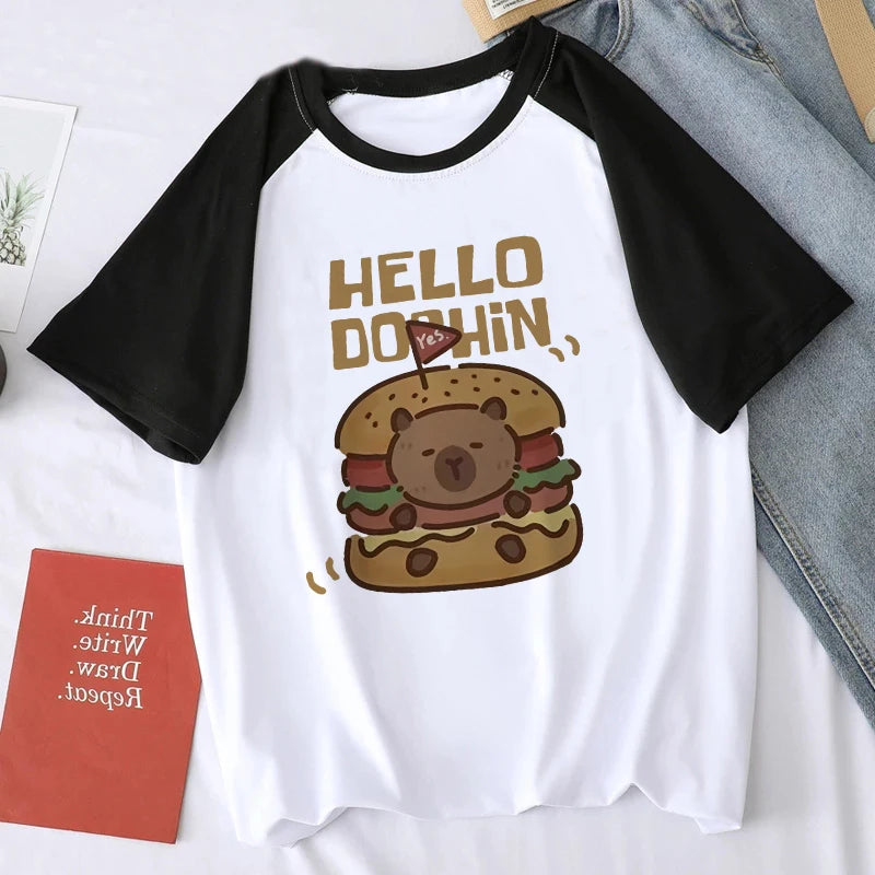Cute Design Capybara Tshirt Women Girl T-Shirt Capibara Cartoons Clothes Capybaras T Shirt Casual Top Clothes