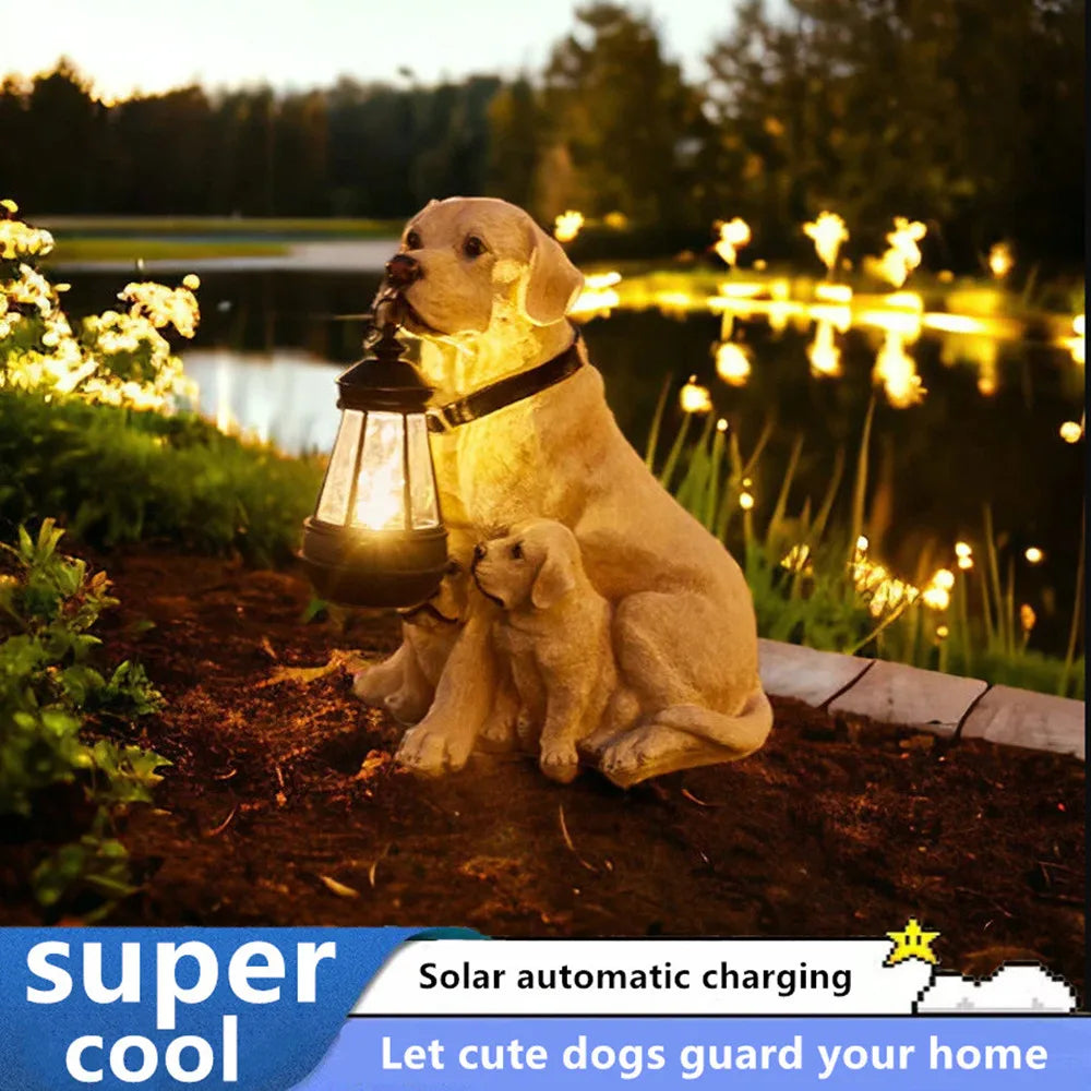 GoldenRetriever GermanShepherd  Rottweiler,Statue Outdoor with SolarLed Home GardenDecoration Windproof Lamp RealisticDog Decor