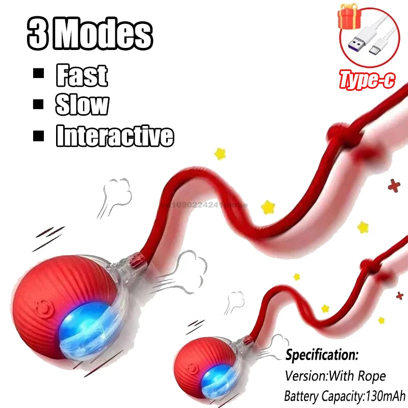 New Cat Interactive Ball Toy Automatic Rolling Ball Faux Tail Rechargeable Smart Pet Electric Toy Dog Cat Training Imitate Mouse