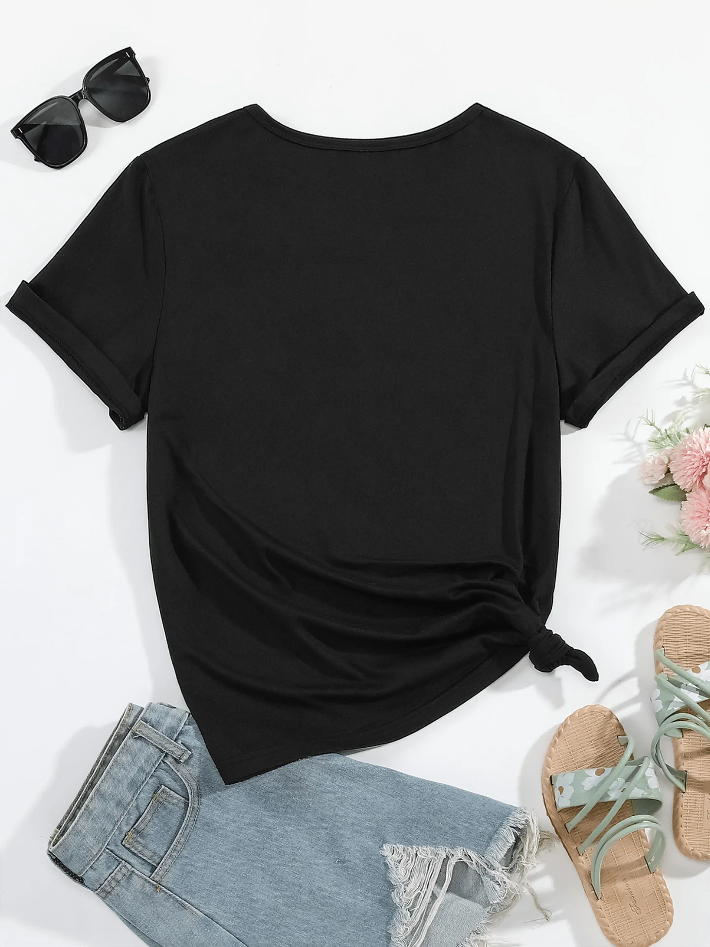 Dog & Hand Print T-Shirt, Casual Crew Neck Short Sleeve Top for Spring & Summer, Women's Clothing