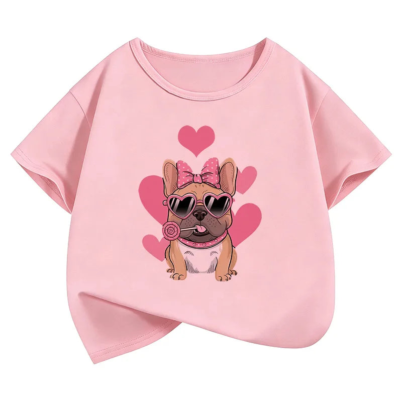 Summer Spring Fashion Cute French Bulldog Design Printed T Shirts short sleeve Kids Children's T-shirt Boys Girls Casual Top Tee