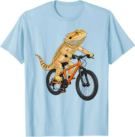 Funny Bearded Dragon on A Bicycle Cycling T-Shirt Boys Fashion Aesthetic Clothes Y2k Lizards and Pogona Cute Streetwear Tee Gift