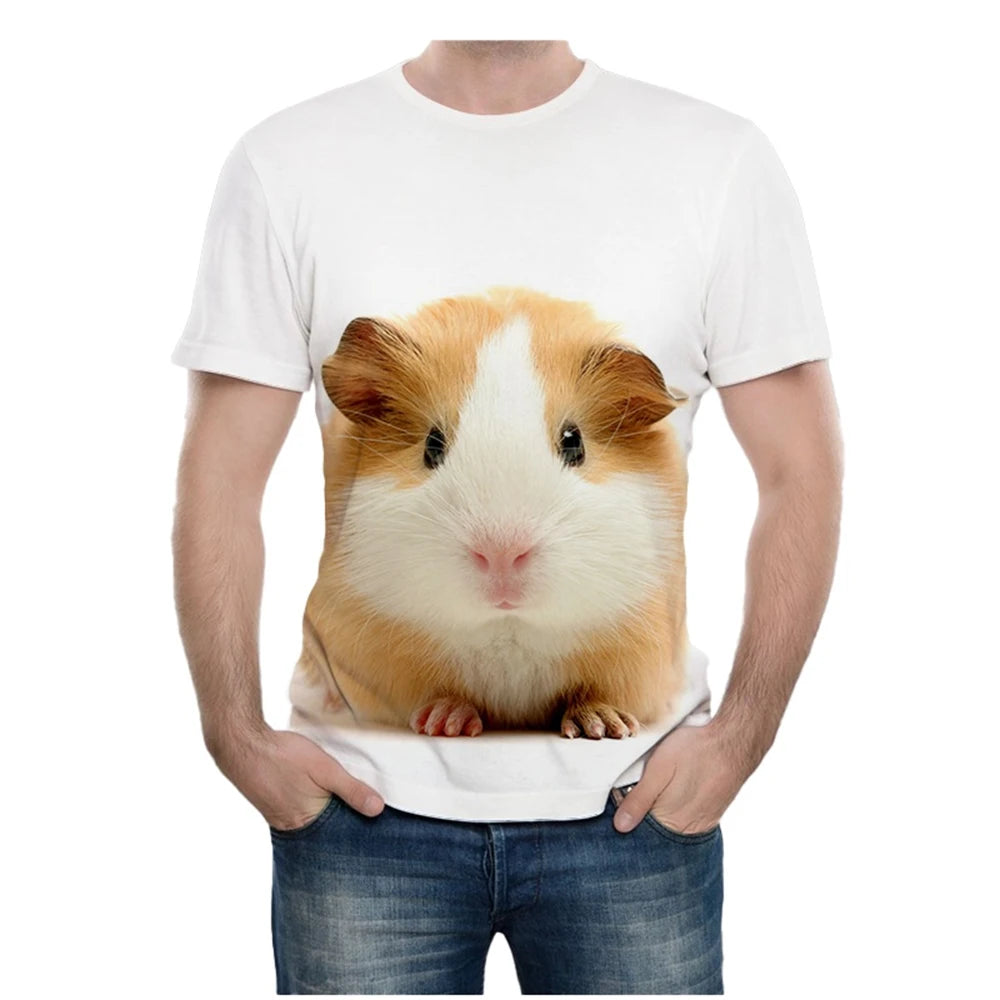 Summer new fashion novel animal guinea pig 3D printing cute guinea pig pattern casual comfortable short sleeved T-shirt