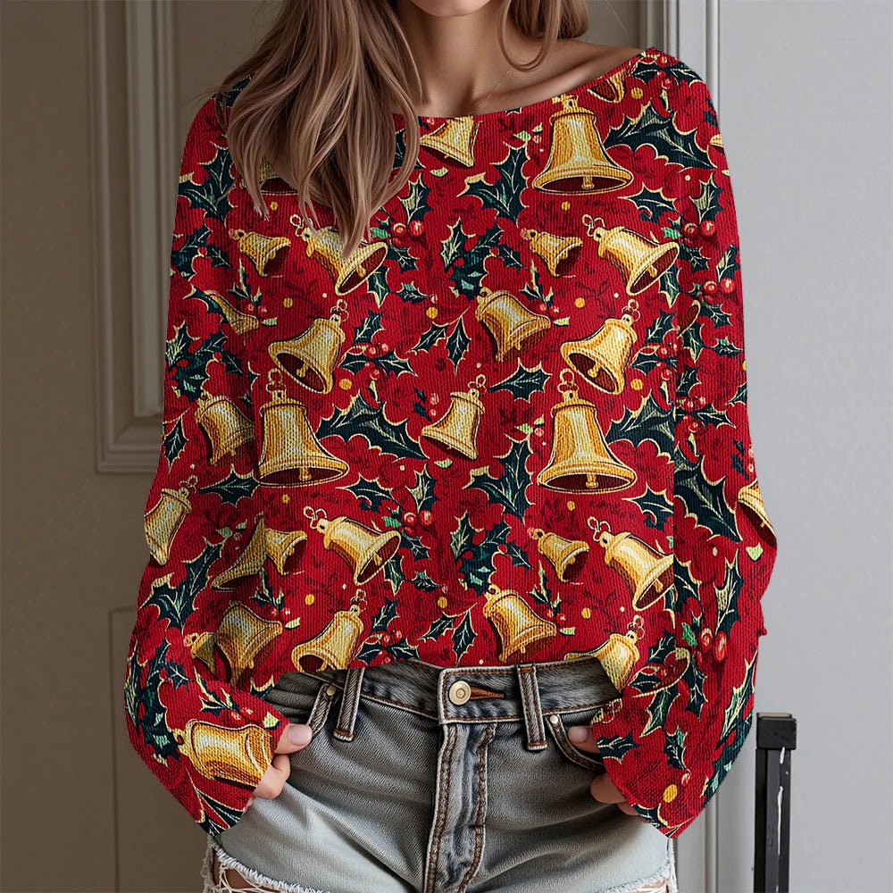 Dachshund Ugly Christmas Party T-Shirt Women's Sexy Off-Shoulder Long Sleeve Top Funny Xmas Dog Print Holiday Blouse Plus Size