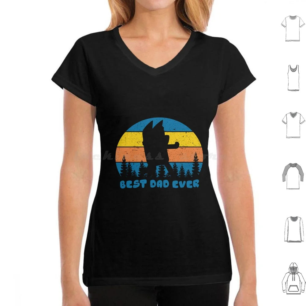 Best Dad Ever Retro Gift Fan T Shirt Big Size 100% Cotton Best Dad Ever Retro Fan Dad Mom Bingo Bandit Heeler Dad Funny Dad