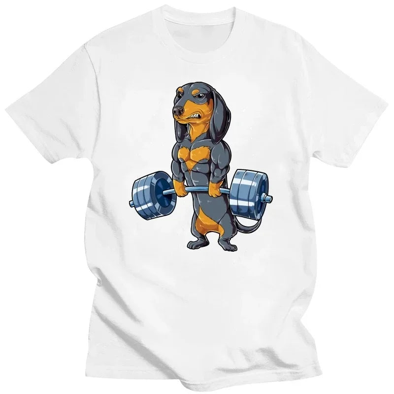 Dachshund Dog Weightlifting Funny Deadlift Gym T Shirts Graphic Streetwear Short Sleeve Birthday Gifts Summer T-shirt Women Y2K