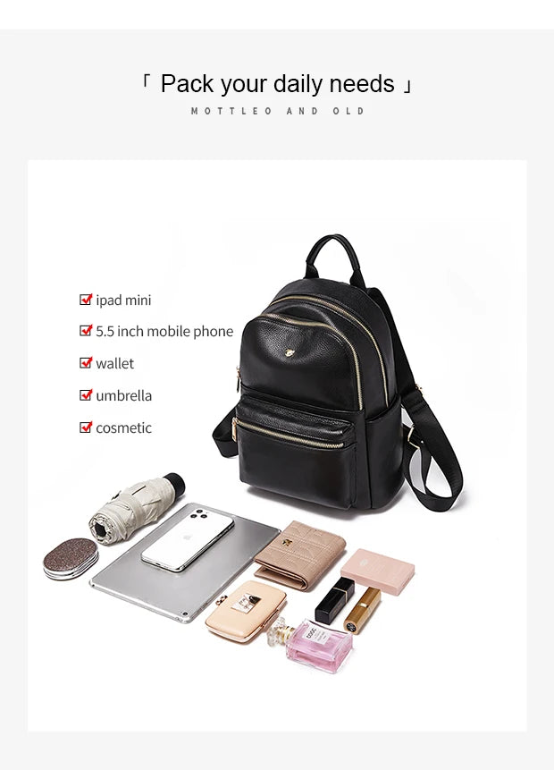 FOXER Brand Genuine Leather + Microfiber Women's Backpack Fashion Female Travel Bag Large Capacity Waterproof Backpack