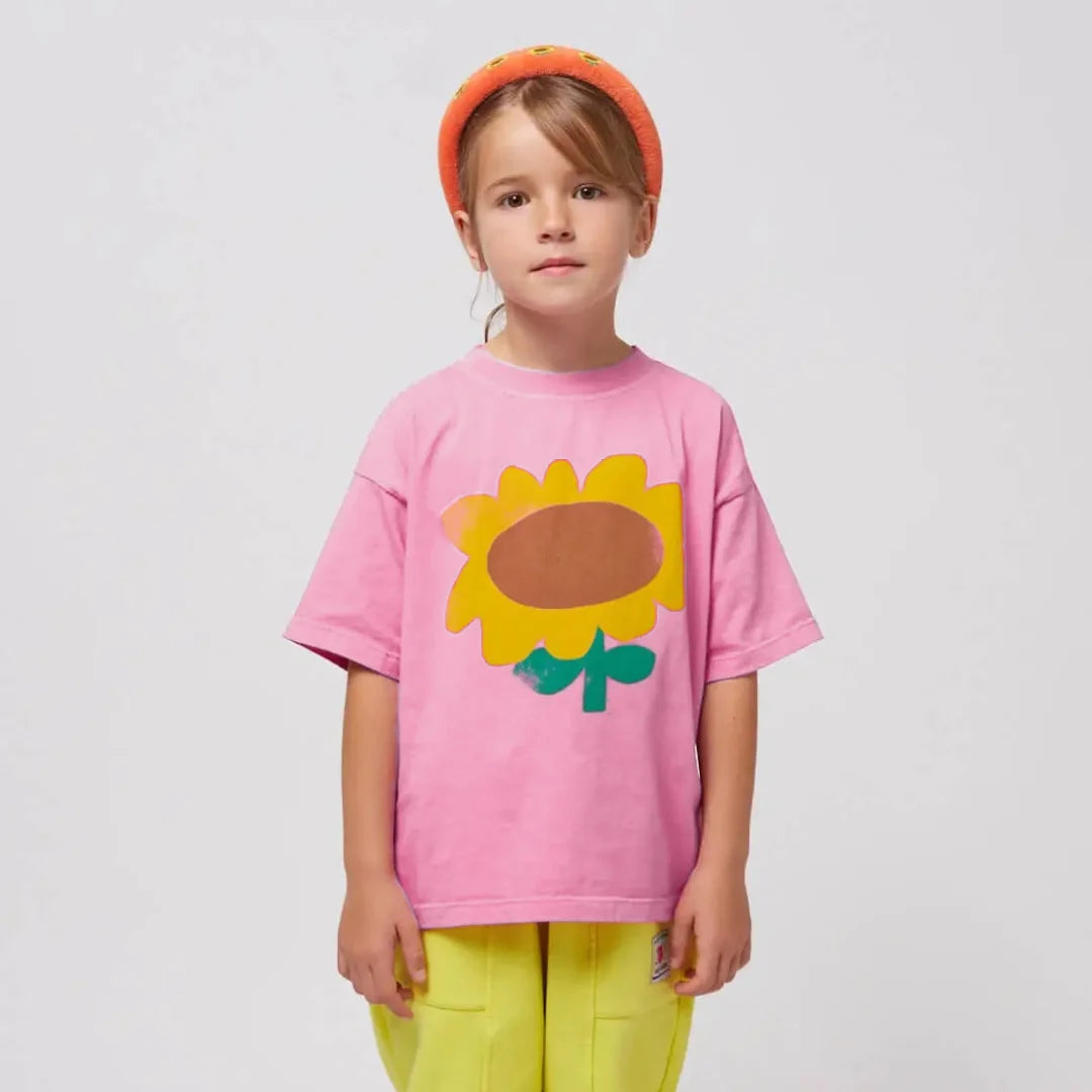 Boys Sun Flower T-shirts 2025 Summer Dog Tees for Kids Short-sleeve Girls Tops Cotton Children Shirts Baby Boys T Shirt