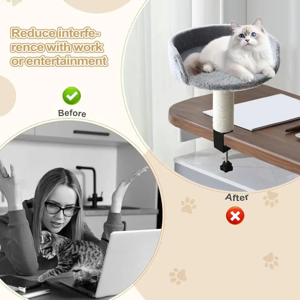Cat Desk Perch Adjustable Desktop Floating Cat Bed Rotation Desk Clamp Kitten Bed Space-Saving Cat Hammock Perch For Table