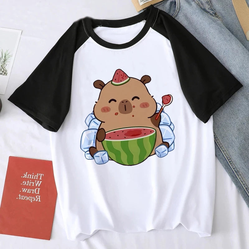 Cute Design Capybara Tshirt Women Girl T-Shirt Capibara Cartoons Clothes Capybaras T Shirt Casual Top Clothes