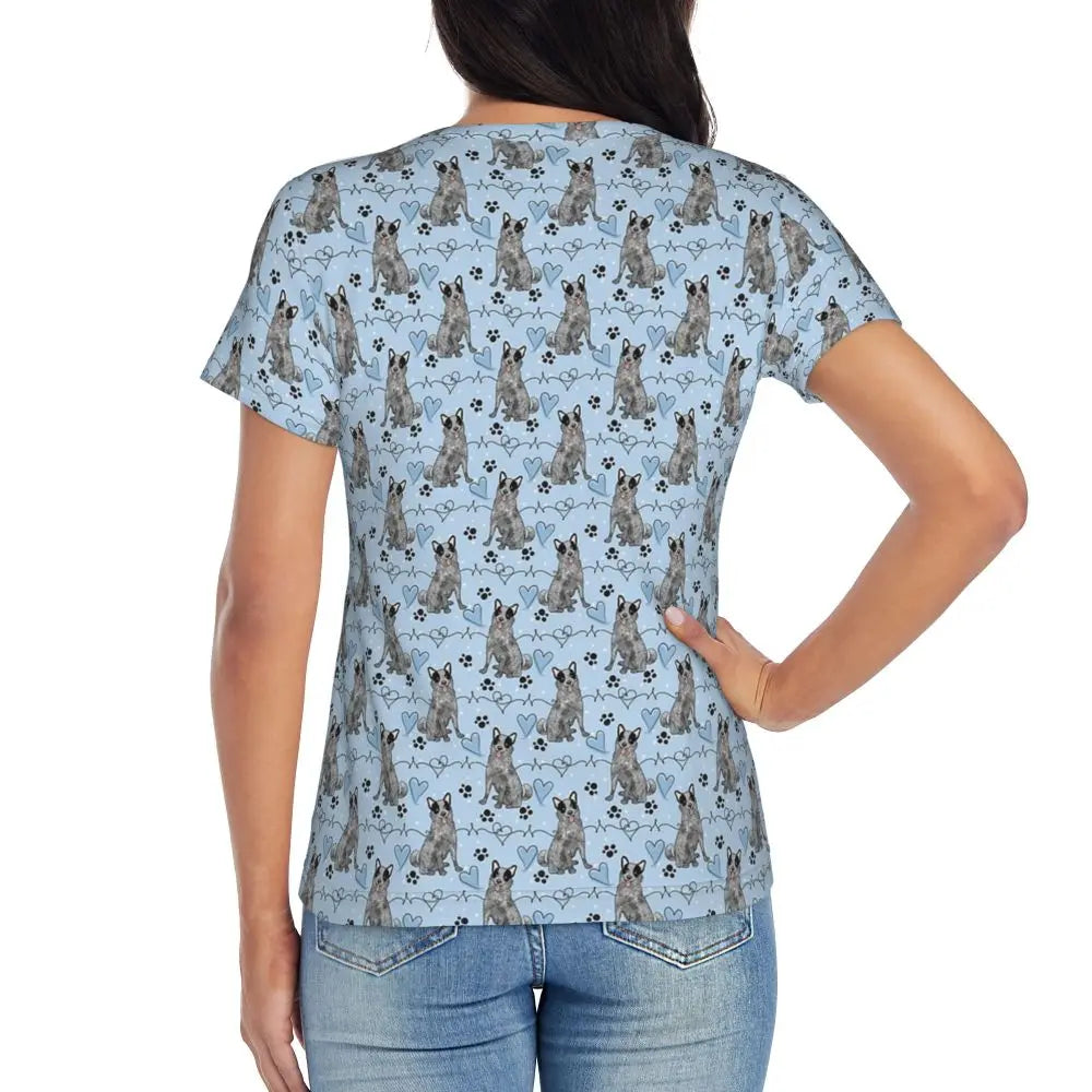 LOVE Blue Heeler Australian Cattle Dog T-Shirt Women Short Sleeve T Shirts O-Neck Clothes Cotton Summer Tees Streetwear