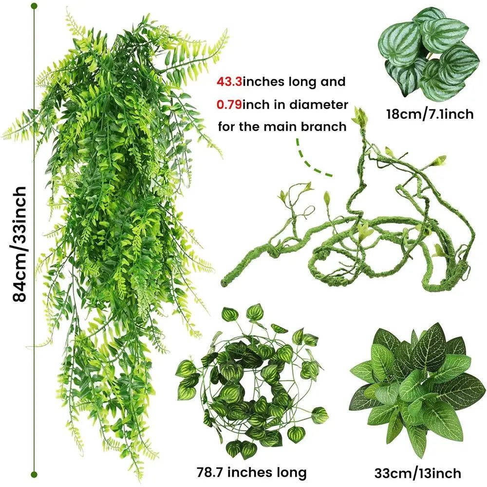 Bearded Dragon Habitat Accessories: Hanging Plants, Artificial Leaves, Hides for Leopard Geckos, Chameleons, and Snakes