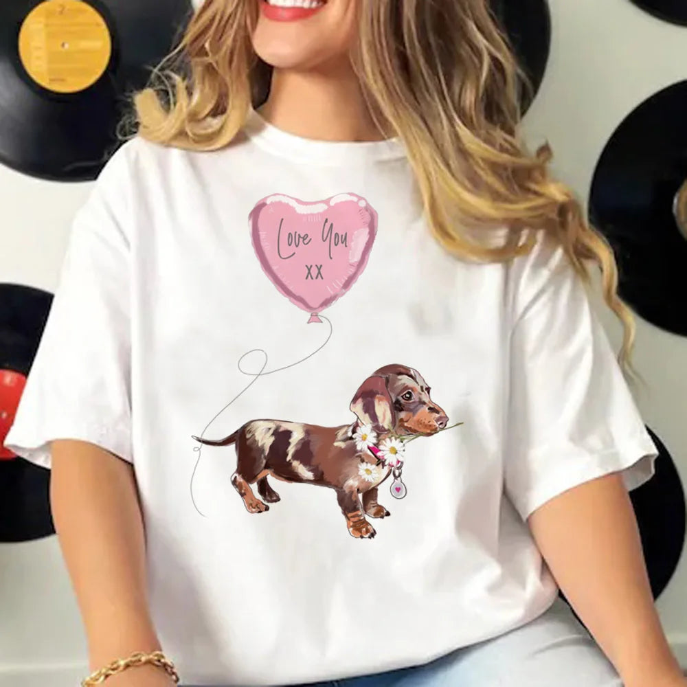 Dachshund t shirt women active wear summer funny Tee girl comic 2000s funny clothing