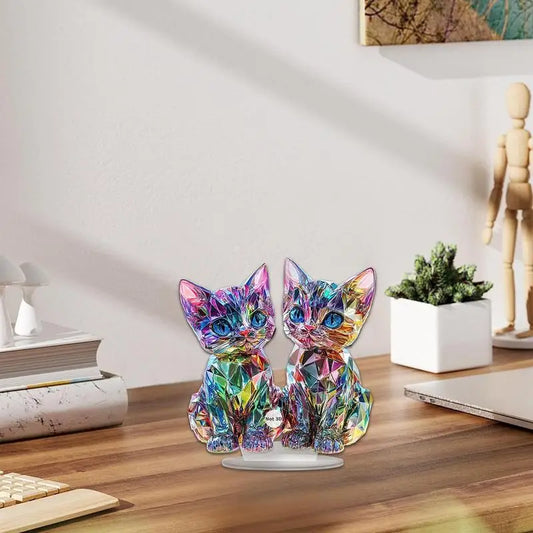 Colorful 2D Acrylic Cat Figurine - Modern Desktop Sculpture 9.8"