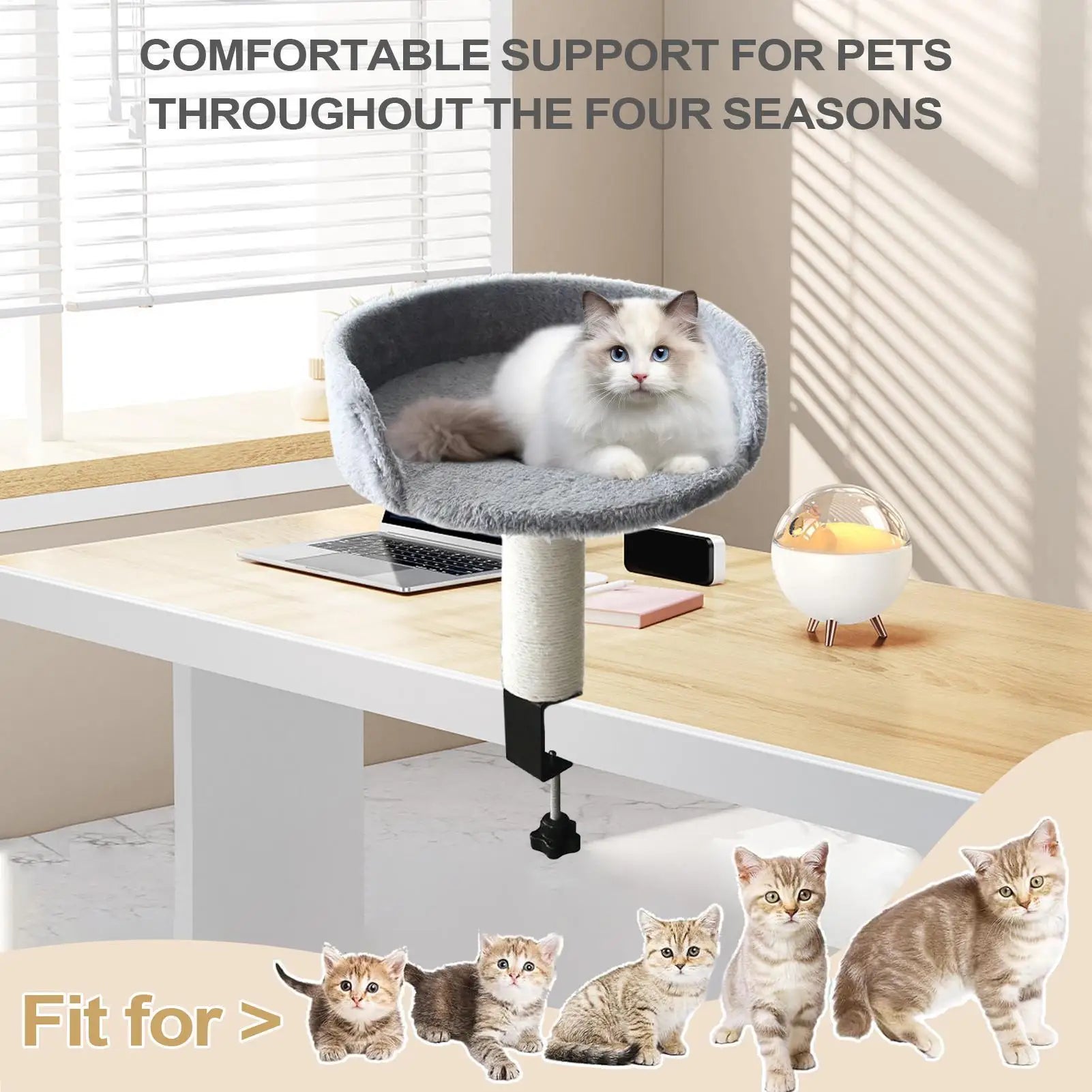 Desk Clamp Cat Bed 360 Rotating Adjustable Soft Nest Desktop Kitten Bed Attachment Cat Desk Bed for Kittens Pets Animals Indoor
