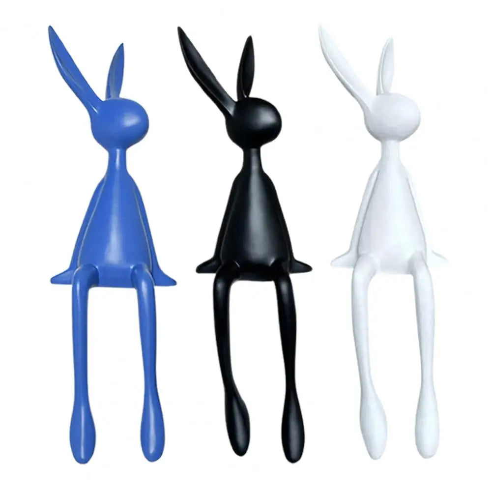 25cm Sitting Rabbit Figurine Long-legged Bunny Resin Statue Animal Sculpture Home Office Bookshelf Desktop Easter Decor Ornament