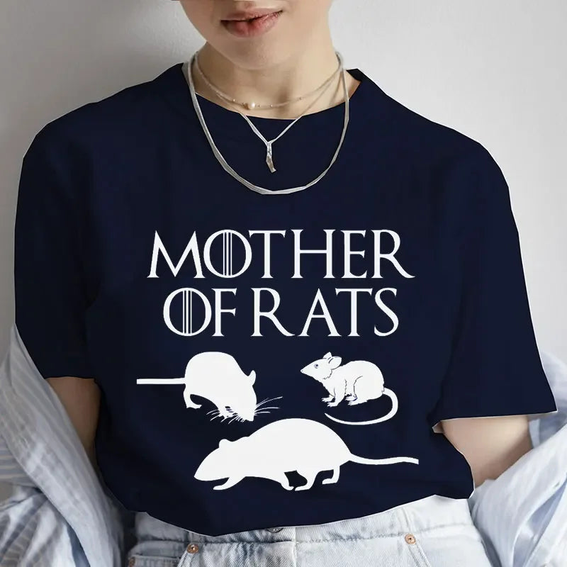 Fashion T Shirt Mother of Rats Rat Lovers Print T-shirt Women Round Neck Casual Loose Funny Tshirt Elegant Short Sleeve Y2k Tops