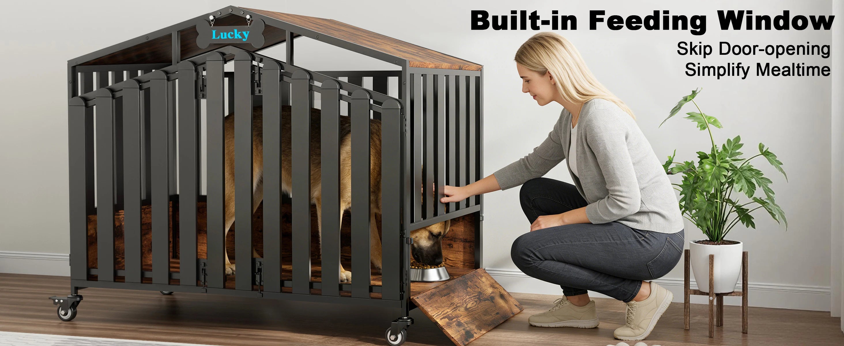 31"/41"/48“ XL Heavy Duty Dog Crate Furniture with Wheels, Dog Crates for Large Dogs Extra-Wide Thick Steel Plates for Chew Res