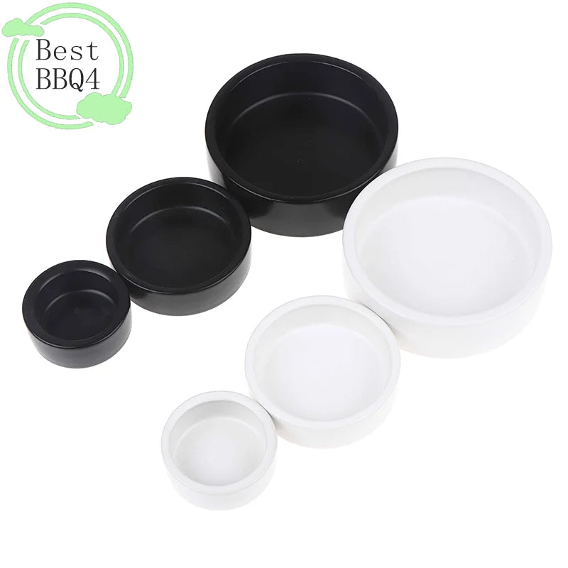 (BBQ4)Reptile Food Bowl Anti-Escape Ceramic Feeder Dish Black Reptile Water Bowl For Hermit Crab Gecko Chameleon Corn Snake