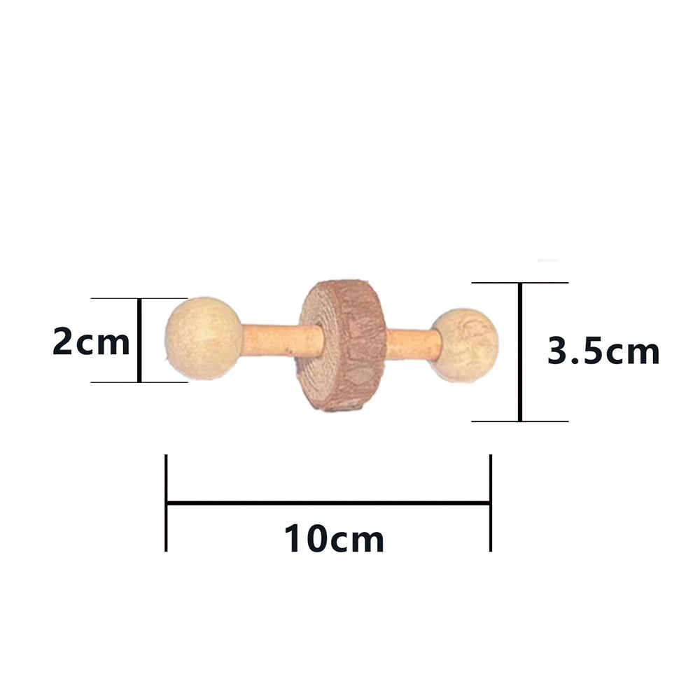 Cute Rabbit Roller Toys Natural Wooden Pine Dumbells Unicycle Bell Chew Toys for bird Guinea Pigs Rat  Small Pet Molars Supplies