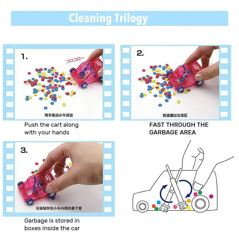 Cute Mini Car Table Dust Cleaning Trolley Keyboard Desktop Dust Cleaner Confetti Pencil Eraser Dust cleaner Desk Set Kids Toys