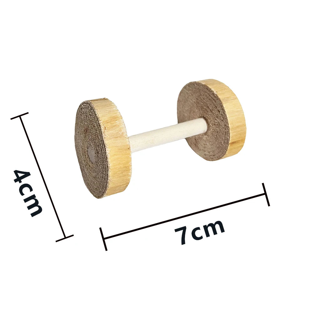 Cute Rabbit Roller Toys Natural Wooden Pine Dumbells Unicycle Bell Chew Toys for bird Guinea Pigs Rat  Small Pet Molars Supplies