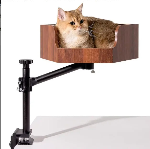 Height-Adjustable Wooden Cat Desk Bed - Metal Frame Safe Cat Rack, Top Choice for Cat Lovers