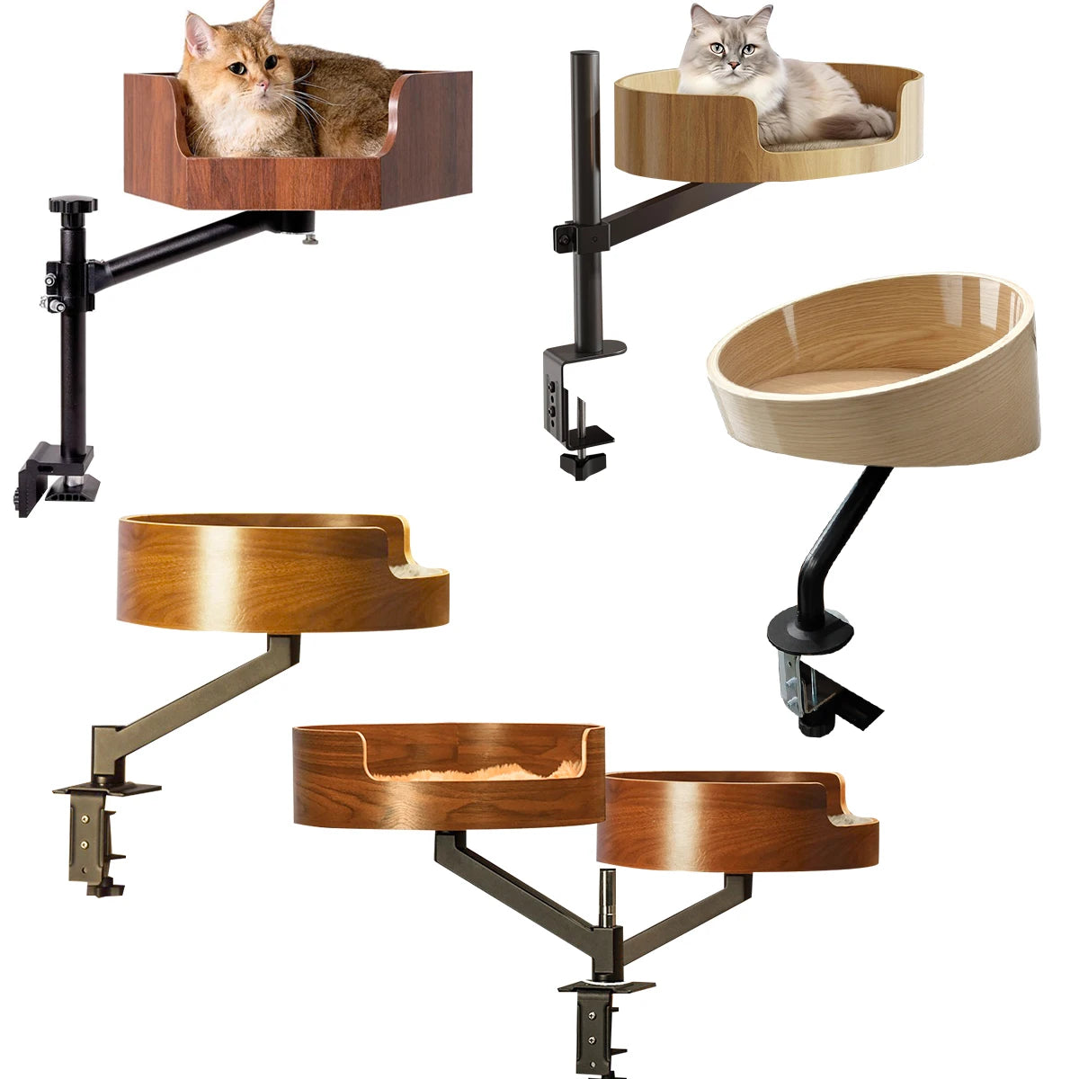 Height-Adjustable Wooden Cat Desk Bed - Metal Frame Safe Cat Rack, Top Choice for Cat Lovers