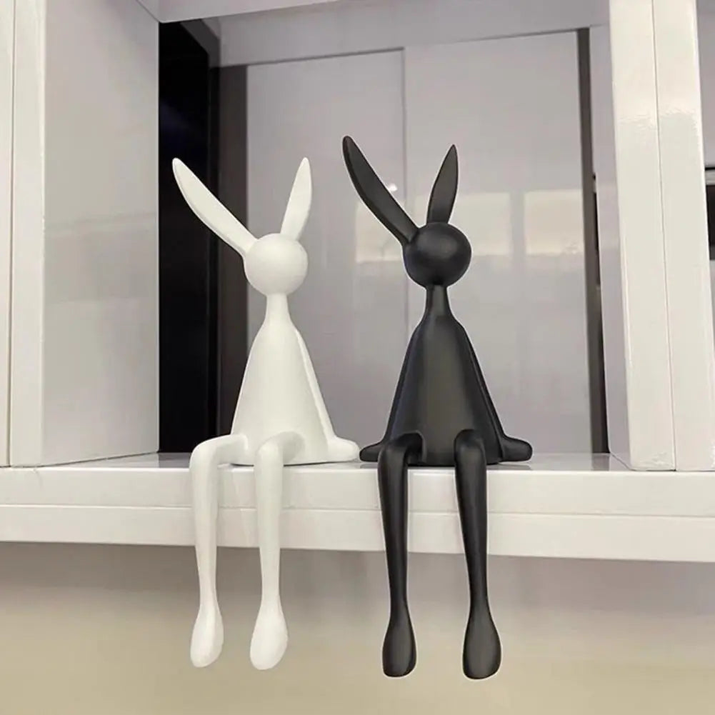 25cm Sitting Rabbit Figurine Long-legged Bunny Resin Statue Animal Sculpture Home Office Bookshelf Desktop Easter Decor Ornament
