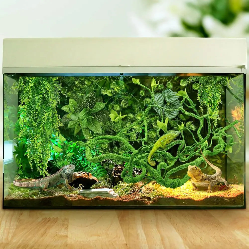 Bearded Dragon Habitat Accessories: Hanging Plants, Artificial Leaves, Hides for Leopard Geckos, Chameleons, and Snakes