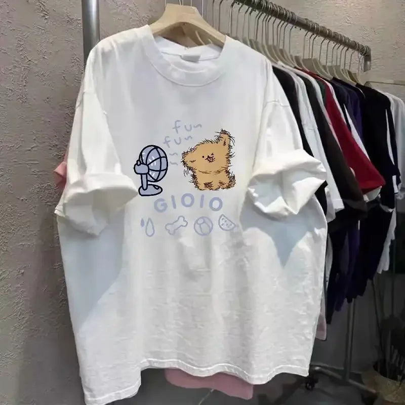 Women's Cute Dog Print Oversized T-shirt Cotton Plus Size Casual Summer Top