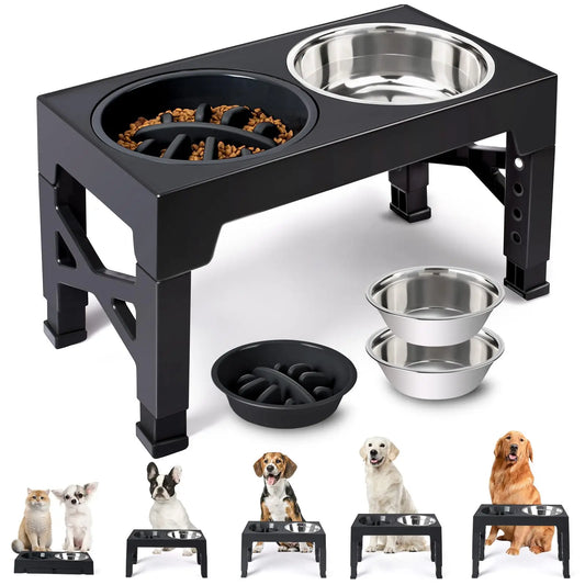 Adjustable Raised Dog Feeder with Double Stainless Steel Bowls