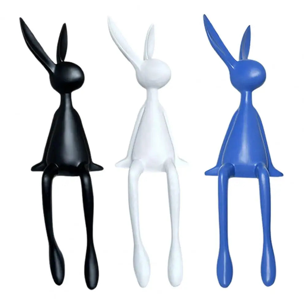 25cm Sitting Rabbit Figurine Long-legged Bunny Resin Statue Animal Sculpture Home Office Bookshelf Desktop Easter Decor Ornament