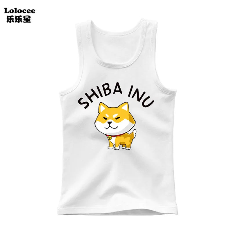 Dabbing Dancing Dog Funny tank tops For Boys vest Kids sleeveless Shiba Inu Dog t-shirt Dog Pet Lover Clothes