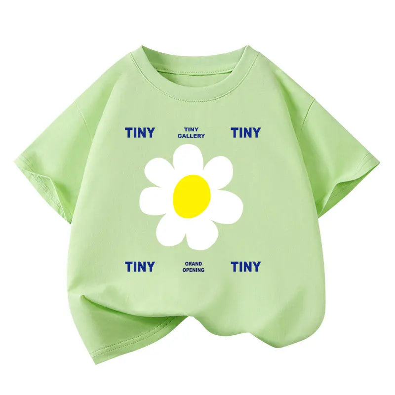 Boys Sun Flower T-shirts 2025 Summer Dog Tees for Kids Short-sleeve Girls Tops Cotton Children Shirts Baby Boys T Shirt
