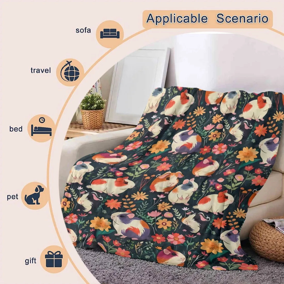 Ultra-Soft Guinea Pig Print Flannel Throw Blanket - Plush, Lightweight, Warm for Couch, Bedroom, Travel | All-Season Comfort, An
