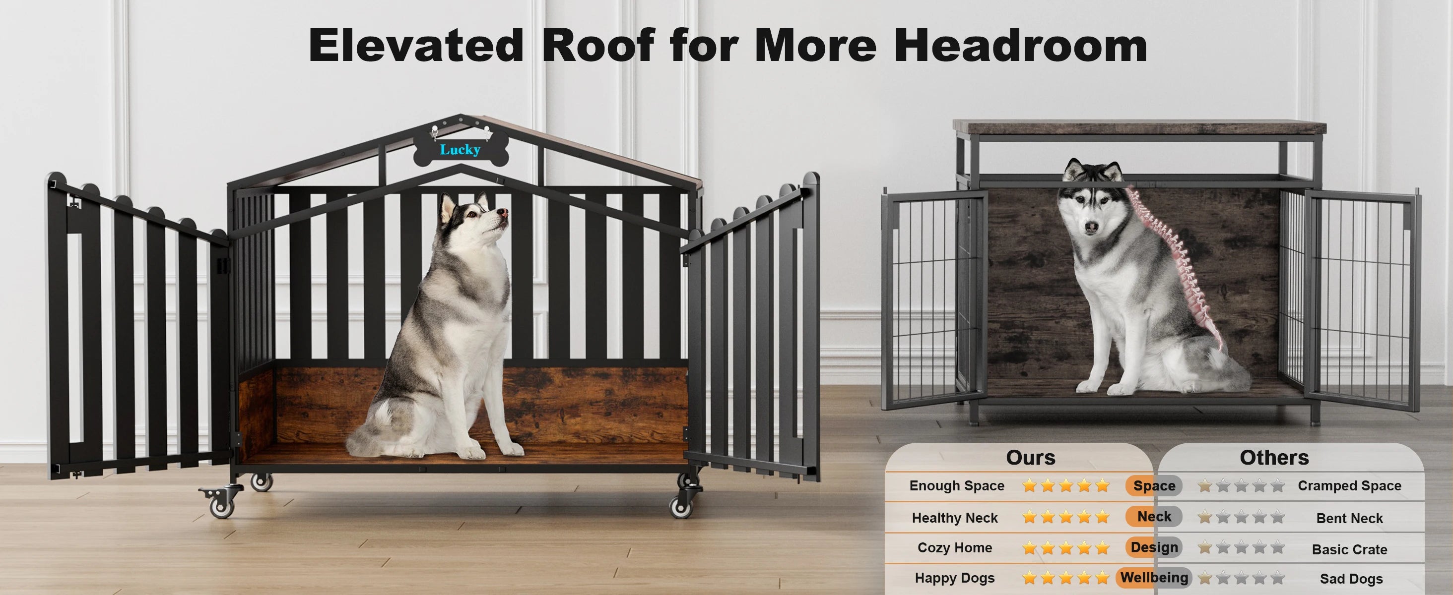 31"/41"/48“ XL Heavy Duty Dog Crate Furniture with Wheels, Dog Crates for Large Dogs Extra-Wide Thick Steel Plates for Chew Res