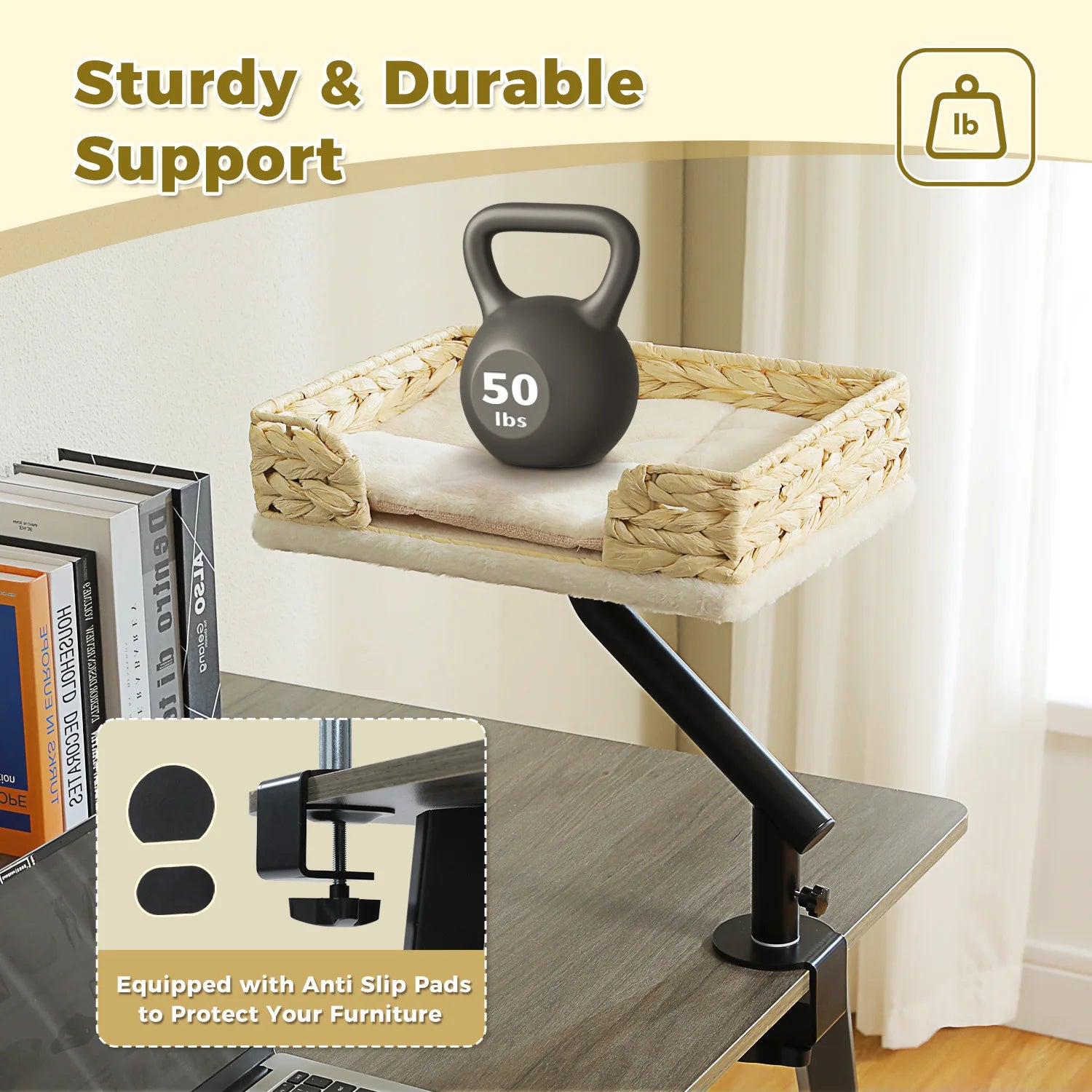 Cat Desk Bed, 360 Rotatable Cat Bed Stand for Indoor Cats, Adjustable Cat Basket, Cats Hammock for Table, Soft Cat Bed for Desk