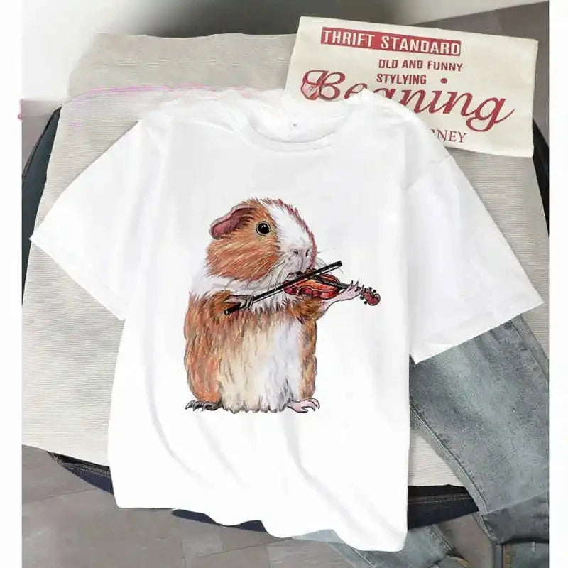 Women’s Funny T Shirt Guinea Pig Summer Short Sleeves 2025 Harajuku Kawaii Animals  T-Shirt Female Fashion Tops Graphic T Shirts